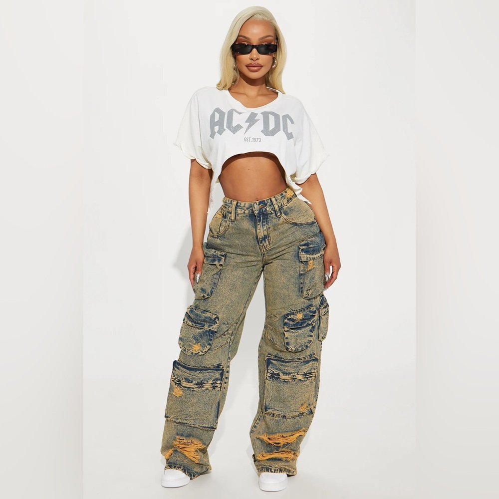 Nikki Non Stretch Acid Wash Cargo Jeans